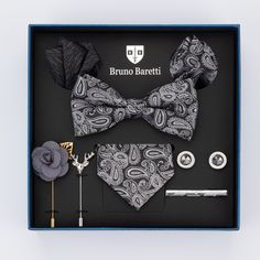 Комплект (галстук, бабочка, платки, запонки) мужской Bruno Baretti черный матовый