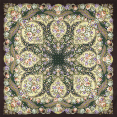Платок женский Павловопосадская платочная мануфактура 1541 коричневый/зеленый, 146х146 см