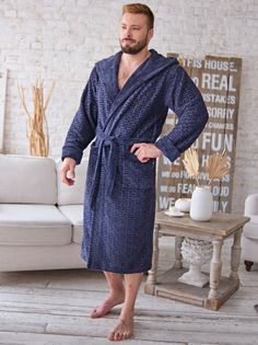 Халат мужской VIEN 1116 синий 2XL