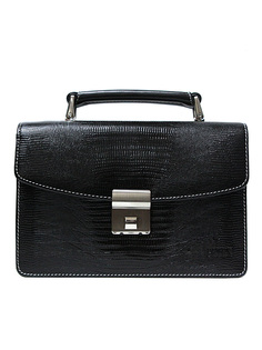 Сумка барсетка мужская PETEK 760, черный/под рептилию/с белой строчкой