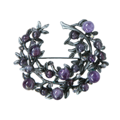 Брошь "Ветвь аметиста", цвет фиолетовый в чернёном серебре Queen Fair