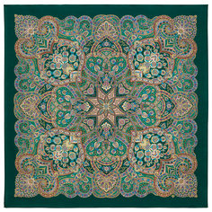 Платок женский Павловопосадский платок 1С125-5-ПН зеленый/фиолетовый/голубой, 125х125 см