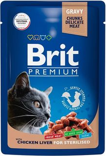 Влажный корм для кошек BRIT PREMIUM CAT CHICKEN LIVER с куриной печенью, 14 шт по 85 г Brit*
