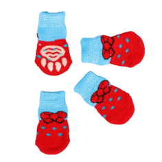 Носки Пижон нескользящие Бантик, размер S, набор 4 шт, красно-голубые