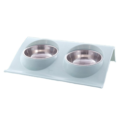 Миски для животных Pets & Friends, двойная, металлическая, голубая, 29х18,5х6,2 см