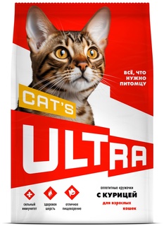 Сухой корм для кошек ULTRA полнорационный, для взроcлых всех пород, с курицей, 3 кг