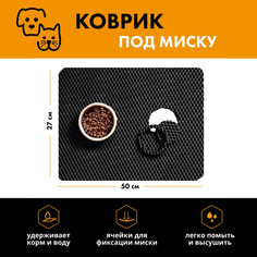 Коврик под миску для животных ТРОКОТ, черный, ЭВА, 27x50 см Trokot