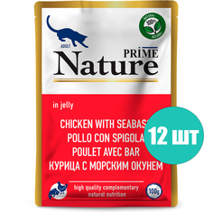 Влажный корм для кошек Prime Nature с курицей и морским окунем в желе, 12шт по 100г P.R.I.M.E.