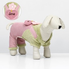 Комбинезон для собак Love, размер XS, унисекс, зелёный-розовый, велюр, длина спины 20 см No Brand