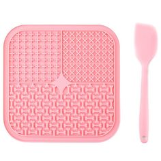 Коврик лизательный для животных Mr.Kranch с лопаткой, розовый, силикон, 20x20 см