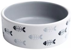 Миска Пижон Рыбные косточки керамическая, серо-белая, 300 мл, 12,5 x 4,5 cм