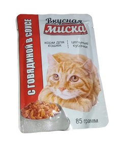 Влажный корм для кошек Вкусная миска с говядиной, 85 г