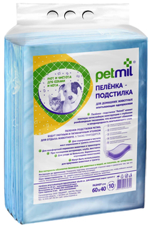 Пеленка для животных Petmil, впитывающая, одноразовая, белая, 60х40 см, 10 шт