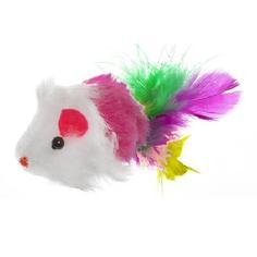Игрушка для кошек Стюарт мышка с перьями, разноцветная No Brand