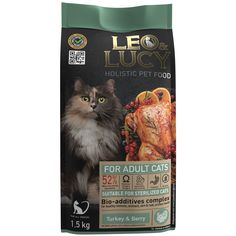 Сухой корм для кошек LEO&LUCY, для стерилизованных, индейка, ягоды, 1,5кг