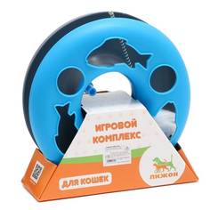 Игрушка для кошек Пижон Загадочный круг - Рыбки, мышь на пружине и шарик, 23 х 7 см