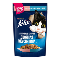 Влажный корм для кошек Felix Двойная вкуснятина, с лососем и форелью в желе, 75г