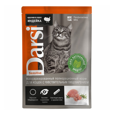 Влажный корм для кошек Darsi Sensitive с индейкой, 32 шт по 85 г