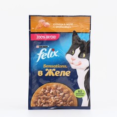 Влажный корм для кошек FELIX Sensations, курица, морковь в желе, 26 шт по 75 г