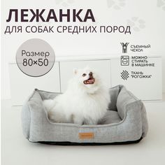 Лежанка для собак средних и мелких пород, светло-серый, рогожка, синтепух, 80х50 см No Brand