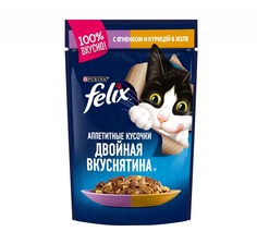 Влажный корм для кошек Felix Двойная вкуснятина, с ягненком и курицей в желе, 85г