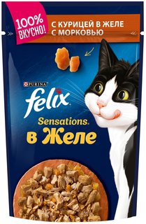 Влажный корм для кошек Felix Sensations курица в желе с морковью, 85 г