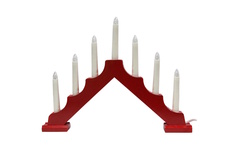 Свечи на красной деревянной подставке горке, 7 ламп свечек, 39х30 см, батарейки, SNOWHOUSE