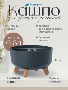 Кашпо для цветов Prosperplast Gracia Low PPDGRL300L-S433 на ножках, темно-серый, 1 шт.