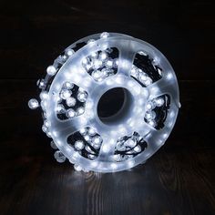 Гирлянда уличная Merry Christmas катушка 500L белая тёмный провод глянцевые шарики 50м