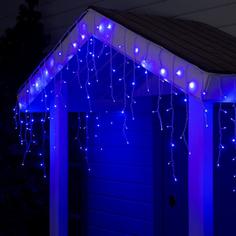Гирлянда "Бахрома" 3 х 0.6 м , IP44, УМС, белая нить, 160 SMD-LED, свечение синее, 220 В No Brand