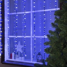 Гирлянда "Водопад" 2 х 1.5 м , IP44, тёмная нить, 400 LED, свечение синее, 8 режимов No Brand