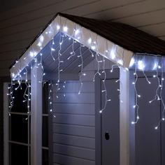 Гирлянда "Бахрома" 4 х 0.6 м , IP44, прозрачная нить, 180 LED, свечение белое, 8 режимов No Brand