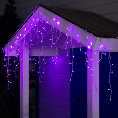 Гирлянда "Бахрома" 3 х 0.6 м , IP44, УМС, белая нить, 160 LED, свечение фиолетовое, 220 В No Brand