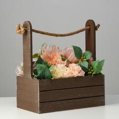 Кашпо деревянное 25.5x15x30 см "Прованс", ручка канат, коричневый Дарим красиво