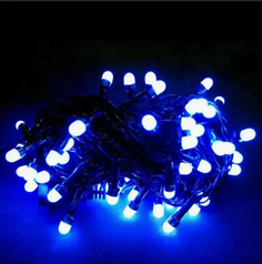 Новогодняя гирлянда светодиодная LED линейная 500L V8 синяя матовая тёмный провод 28м