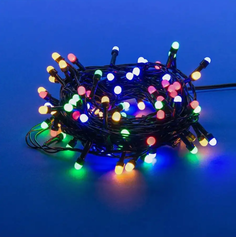 Новогодняя гирлянда LED линейная 500L V8 разноцветная матовая тёмный провод 28м