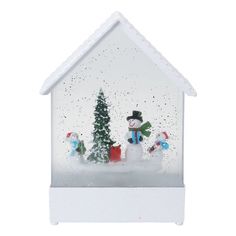 Новогодний сувенир LED Домик с композицией снеговиков 8405