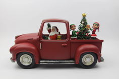 Новогодний сувенир LED WDL-22015 Дед Мороз на машине Эльфы и ёлочка в кузове 33х16х23см