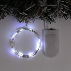 Гирлянда «Нить» 1 м роса, IP20, серебристая нить, 10 LED, свечение белое, CR2032х2, (2шт.) Luazon Lighting