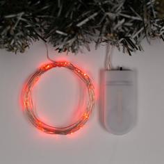 Гирлянда «Нить» 2 м роса, IP20, серебристая нить, 20 LED, свечение красное, CR2032х2 Luazon Lighting