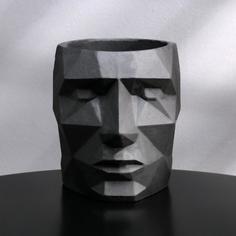 Цветочное кашпо Полигональное из гипса голова 5270827 0,4 л черный 1 шт. No Brand