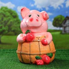 Садовая фигура Хорошие сувениры Поросенок банщик розовый 4412613 32х42см
