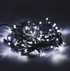 Новогодняя гирлянда светодиодная LED линейная 200L V8 белая матовая тёмный провод 15м