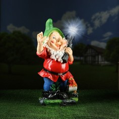 Садовый фонарь "Гном с фонарем и петухом" 31х23х56см Хорошие сувениры