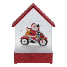 Новогодний сувенир LED Домик с Дедом Морозом на мотоцикле 8382