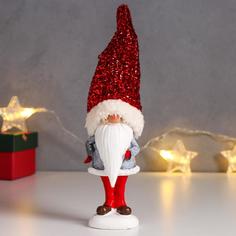 Новогодний сувенир Дедушка Мороз в синей шубе, колпак с мишурой 6489947 21х5,8х4 см No Brand