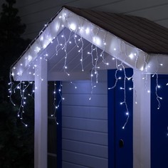 Гирлянда "Бахрома" 3 х 0.6 м , IP44, УМС, прозрачная нить, 160 SMD-LED, свечение белое No Brand