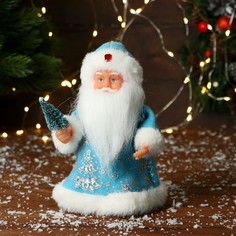 Фигурка новогодняя Зимнее волшебство Дед Мороз В шубке с ёлочкой 9692500 Синий 19 см No Brand