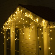 Гирлянда "Бахрома" 3 х 0.6 м , IP44, УМС, тёмная нить, 160 LED, свечение тёплое белое No Brand