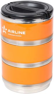 Термос ланч-бокс для еды с ручкой, нерж. сталь (304), 1 контейнер, 0,7 л., оранж./черн. Airline